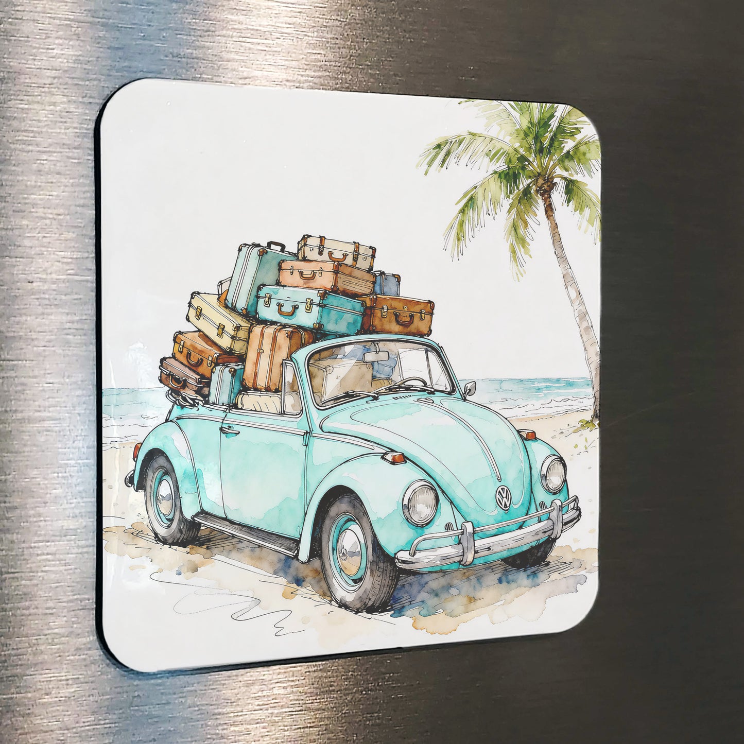 Adventure Awaits Watercolor Style Coastal Beach VW Art