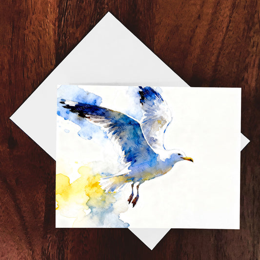 Avian Aglow Watercolor-Style Coatal Sea Gull Art