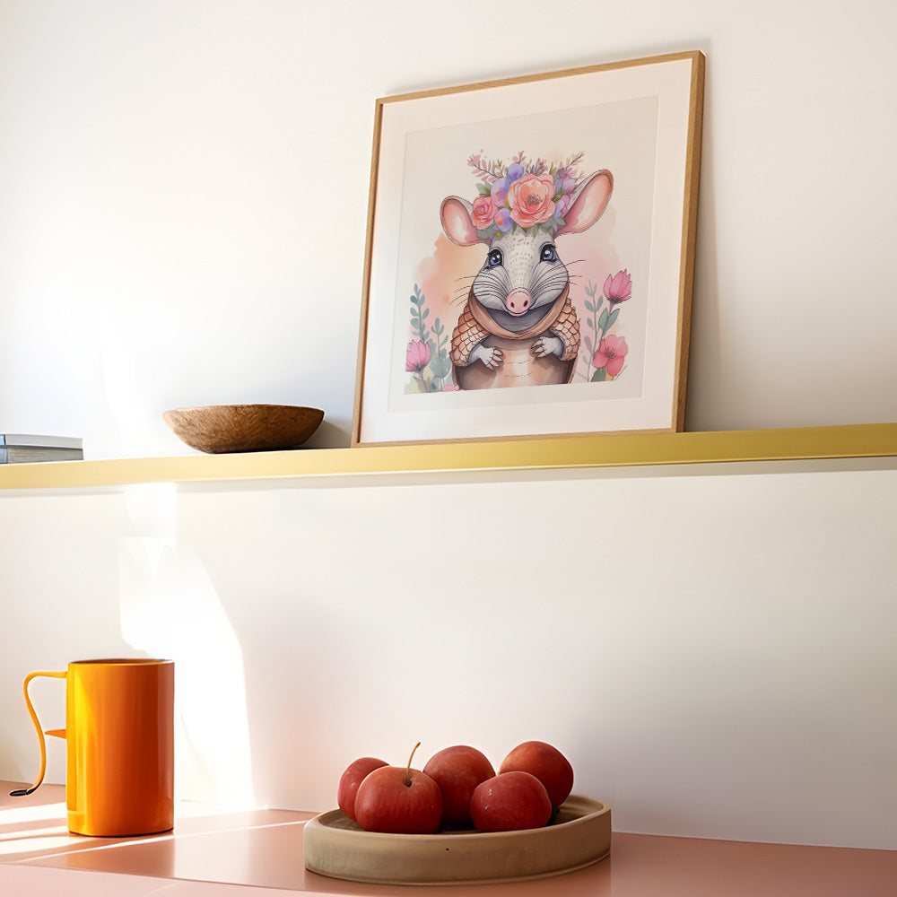 ’Amy’ Original Armadillo Art Print Home Nursery Decor Watercolor Style Wall 10X10