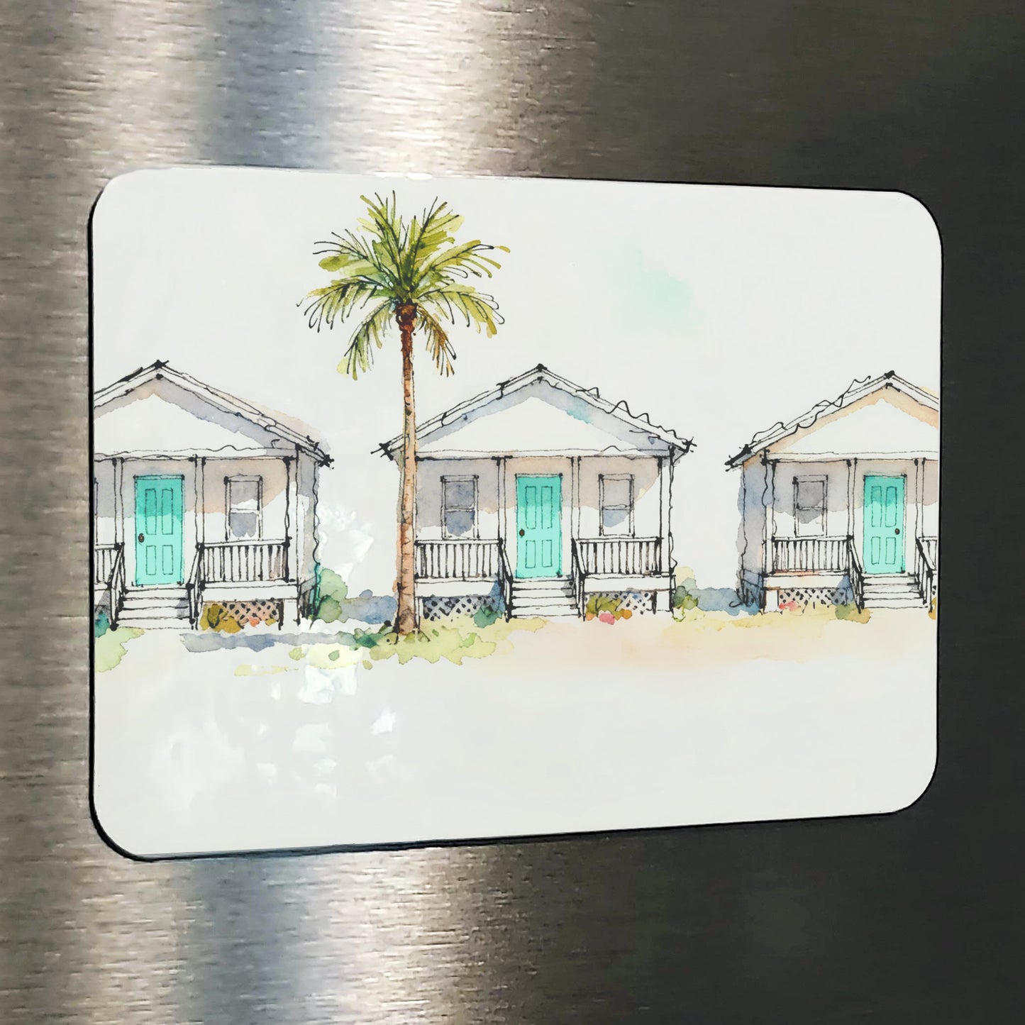 Beach Bungalows Watercolor Style Coastal Beach Art