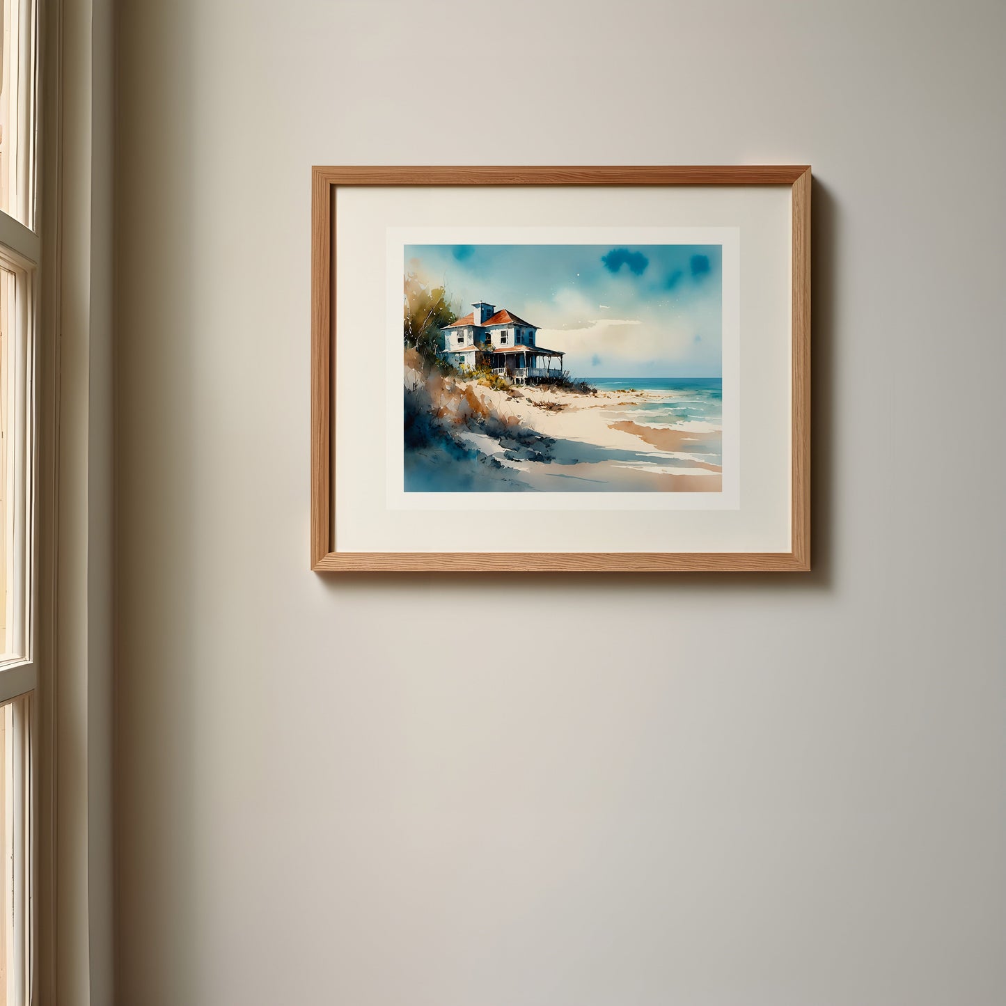 ’Porch’ Original Coastal Beach House Art Print Watercolor Style 10X8 Home Decor Wall With Muted