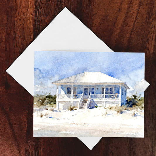 Beachy Watercolor-Style Coastal Beach House Art