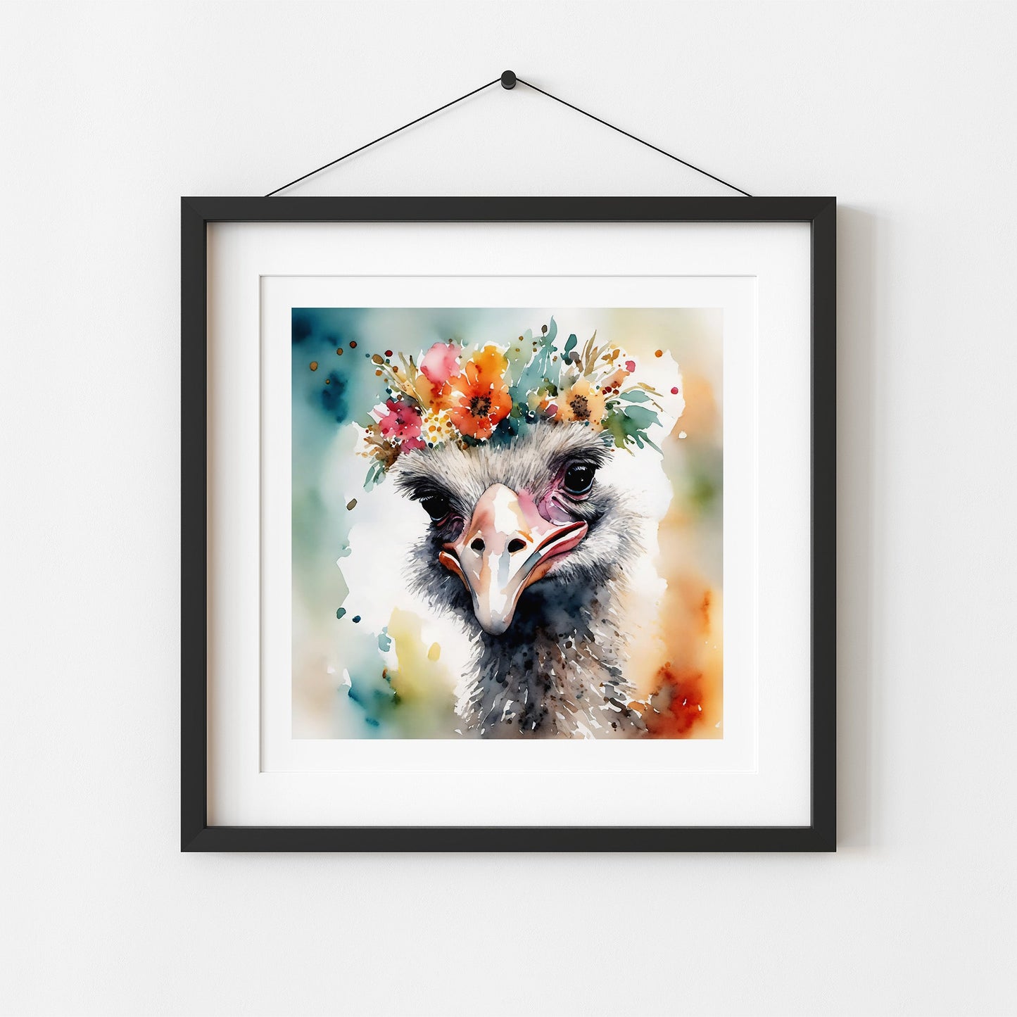 ’Beatrice’ Original Ostrich Art Print Home Nursery Decor Watercolor Style Wall 8X8