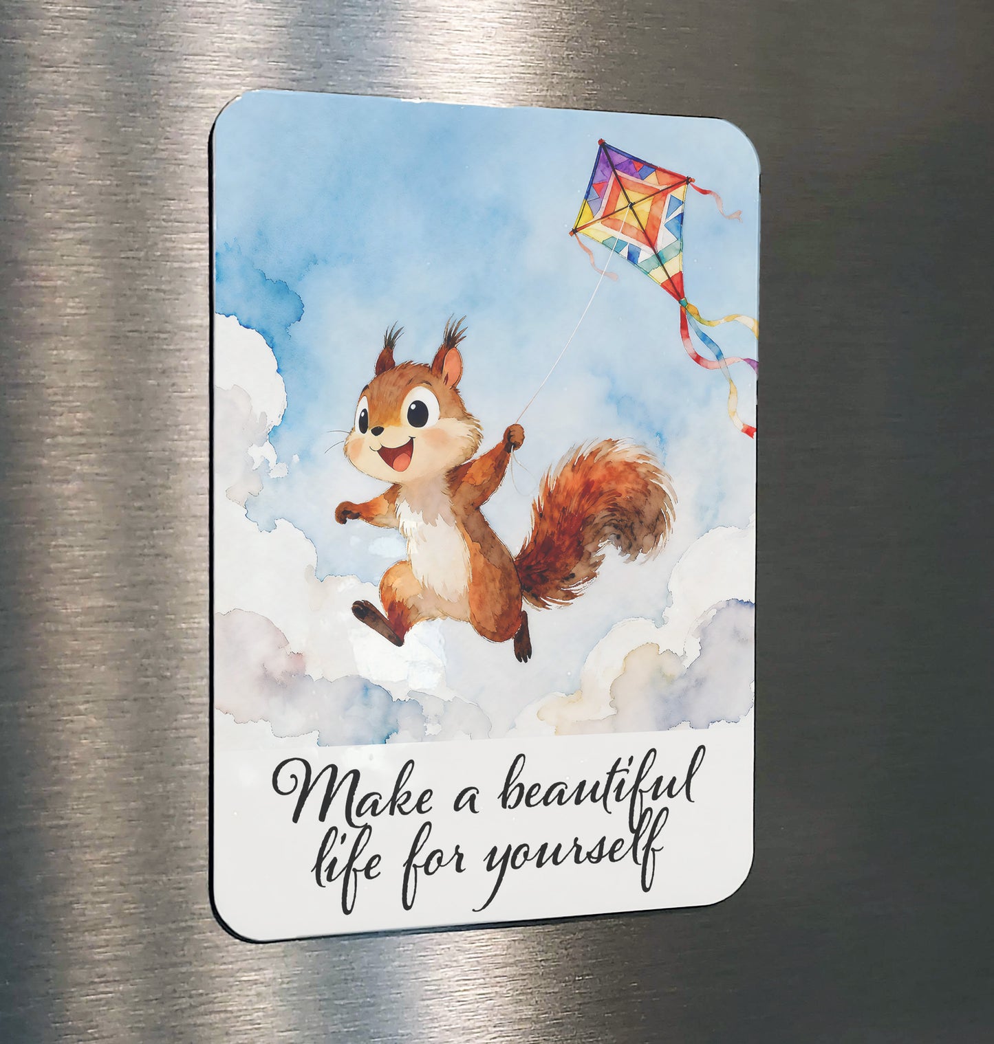 Beautiful Whimsical Watercolor-Style Squirrel Kite Art