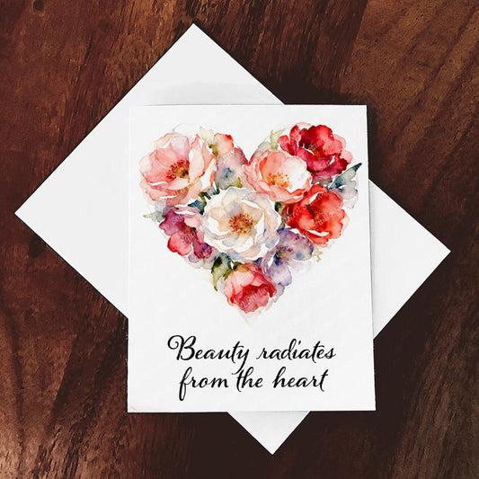 Beauty Radiates Whimsical Watercolor-Style Floral Heart Art