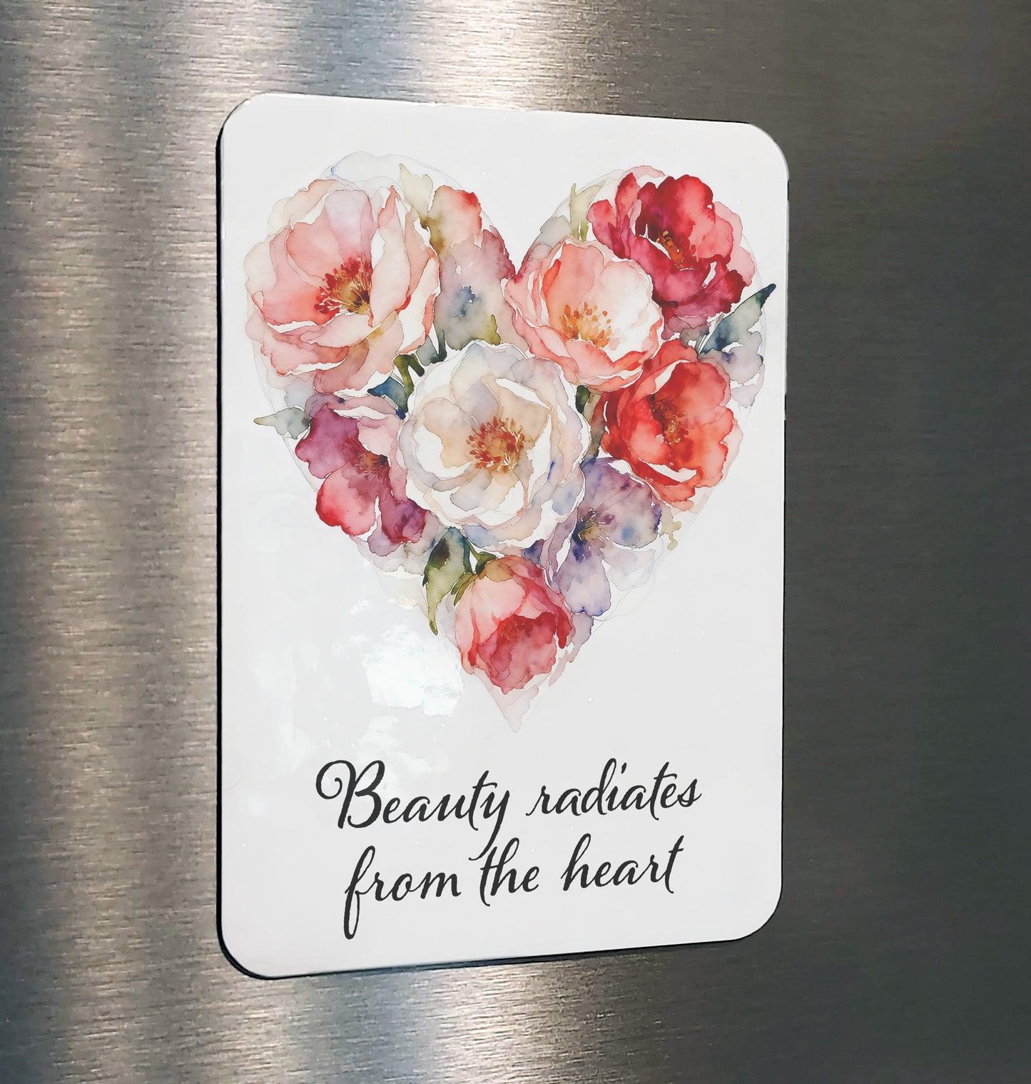 Beauty Radiates Whimsical Watercolor-Style Floral Heart Art