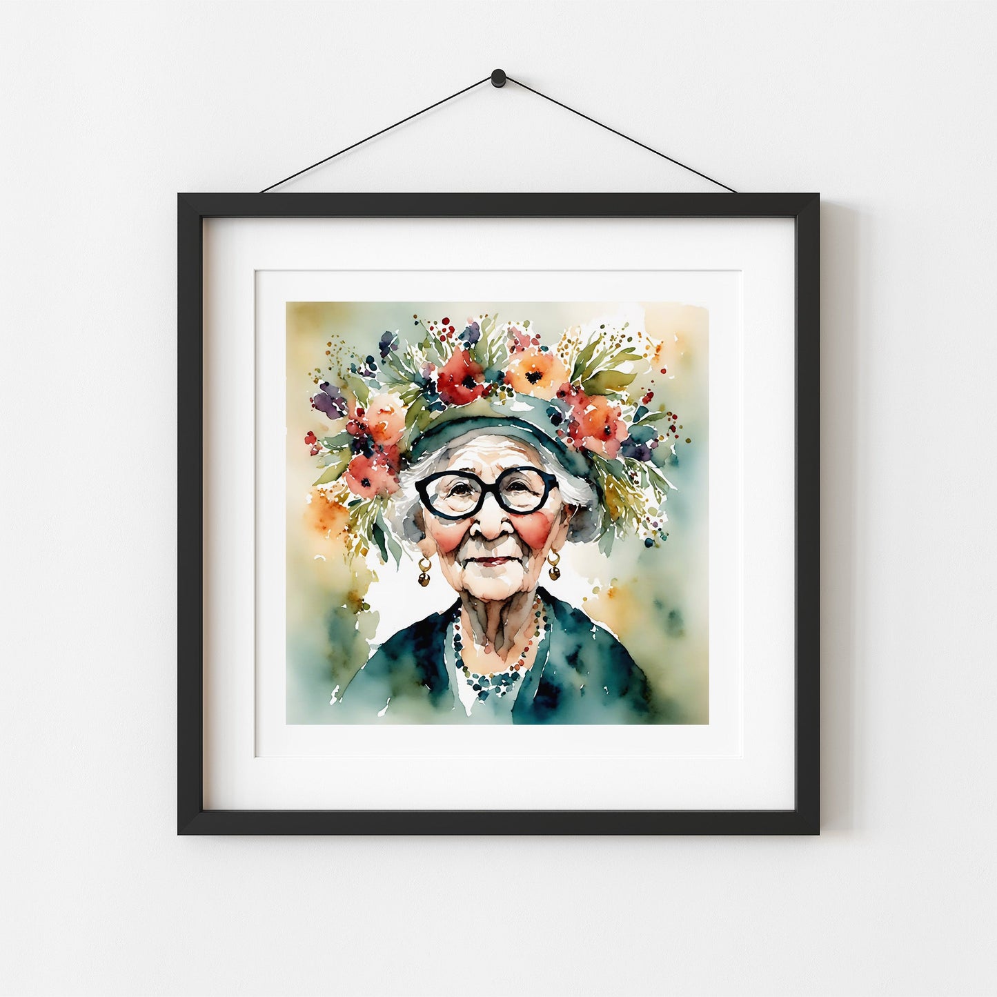 ’Bloom’ Original Whimsical Grandmother Art Home Decor Wall Print 8X8