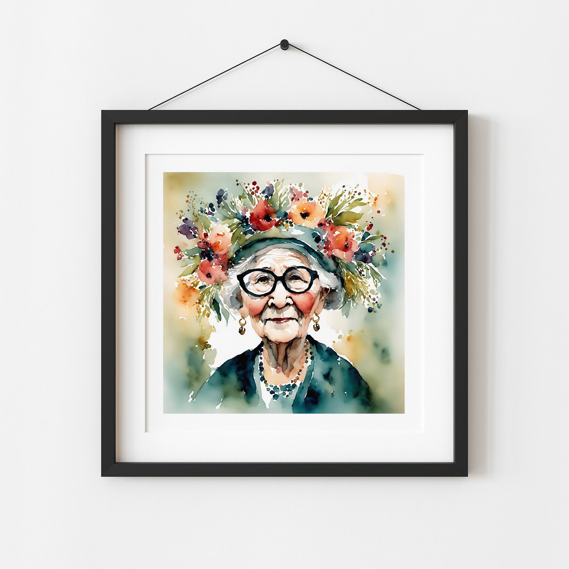 ’Bloom’ Original Whimsical Grandmother Art Home Decor Wall Print 8X8