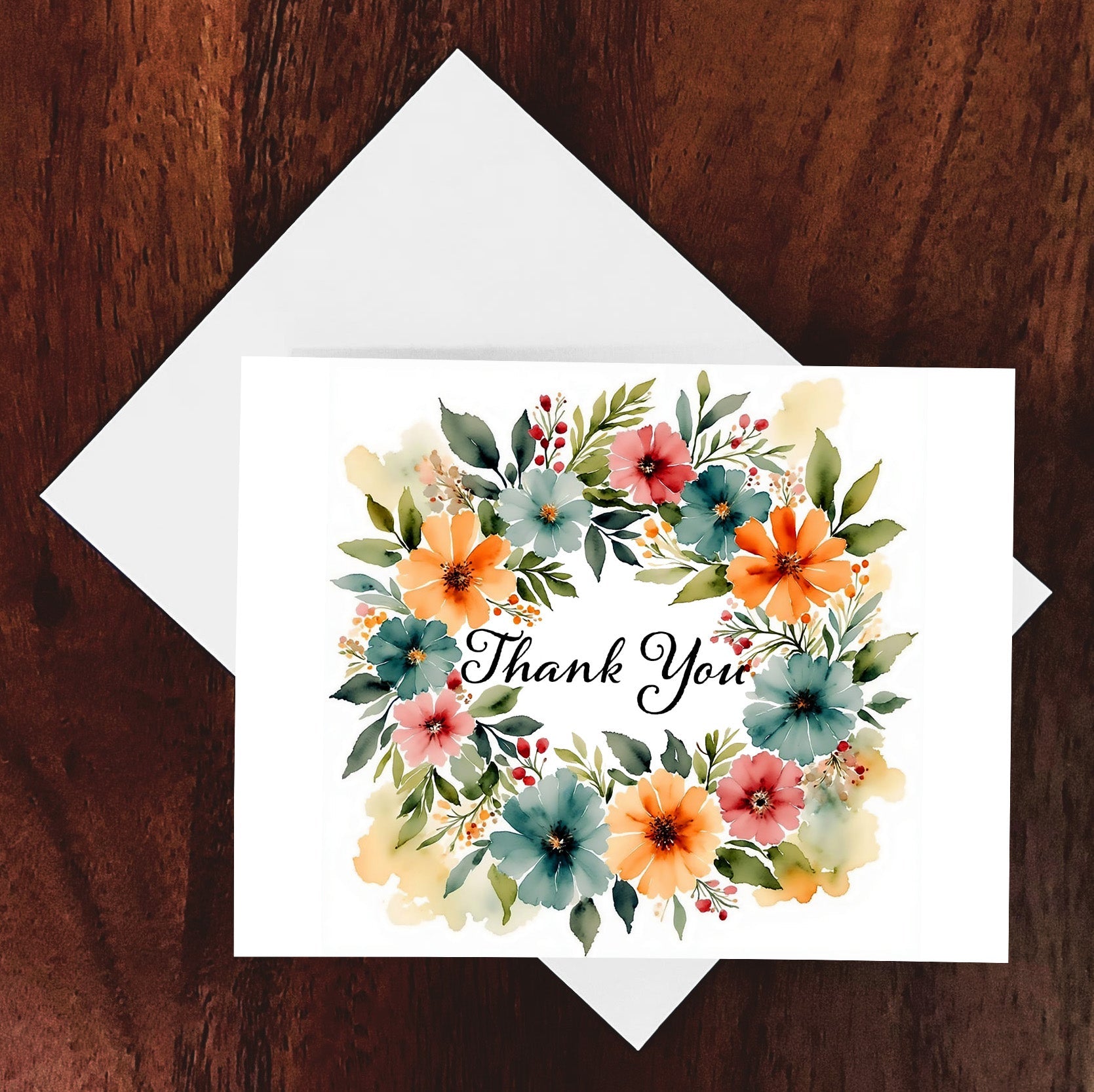 Blooming Thanks Watercolor Style Thank You Card