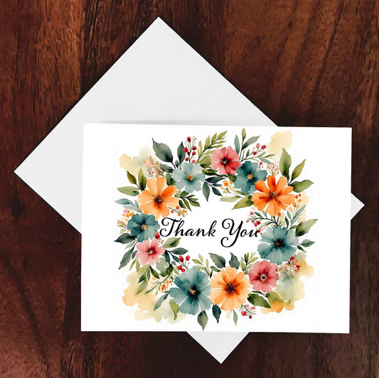 Blooming Thanks Watercolor Style Thank You Card
