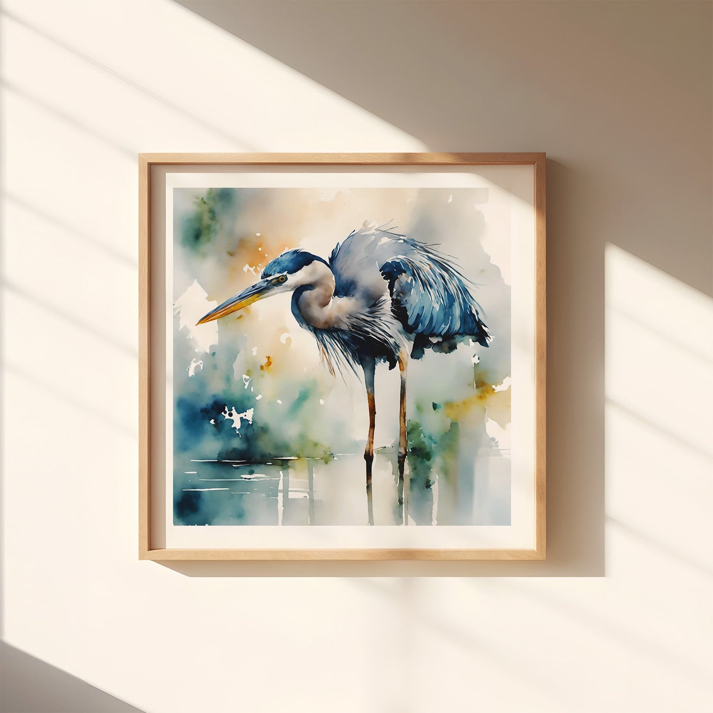 ’Blue’ St Johns River Original Blue Heron Art Print Home Decor Watercolor Style Wall 12 X