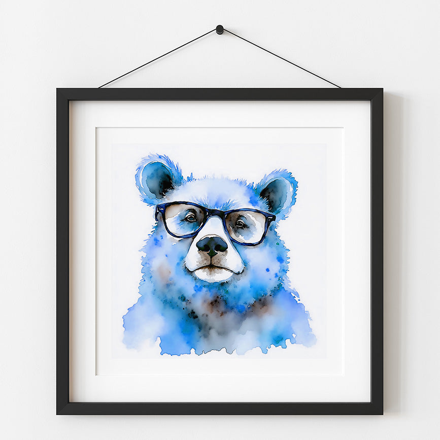 Blueberry Watercolor-Style Bear Art