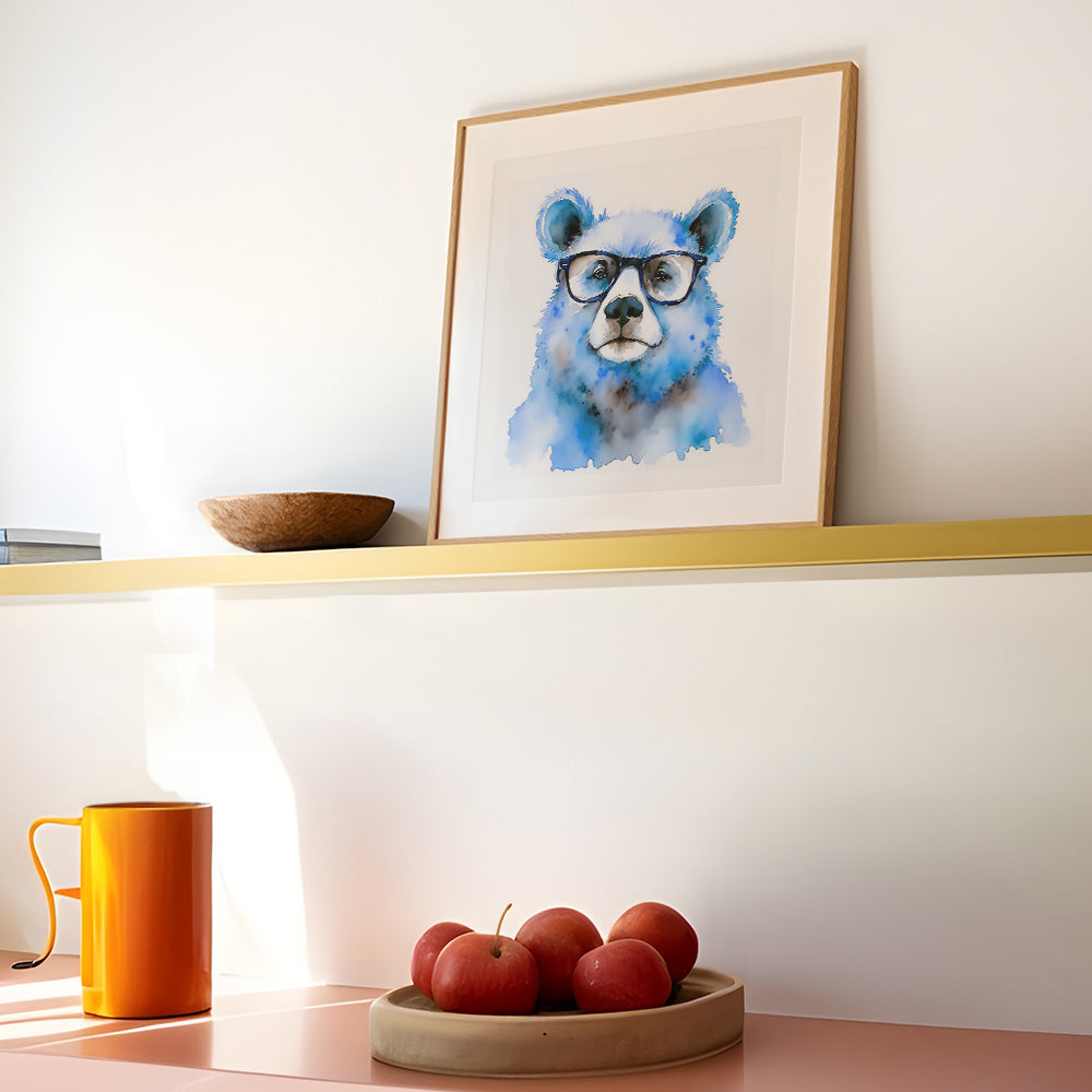 Blueberry Watercolor-Style Bear Art