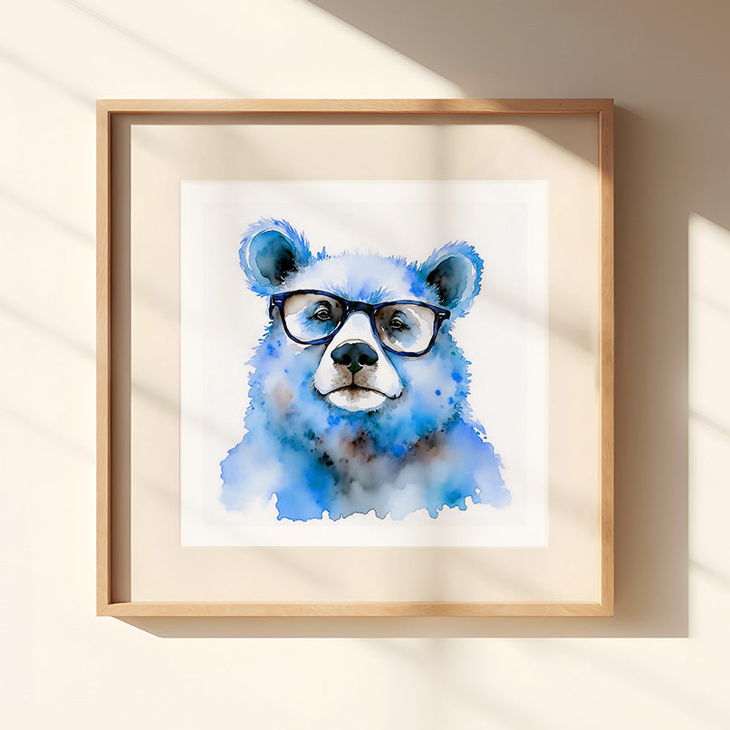 Blueberry Watercolor-Style Bear Art