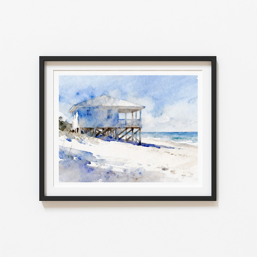 Breathe Watercolor-Style Coastal Beach House Art