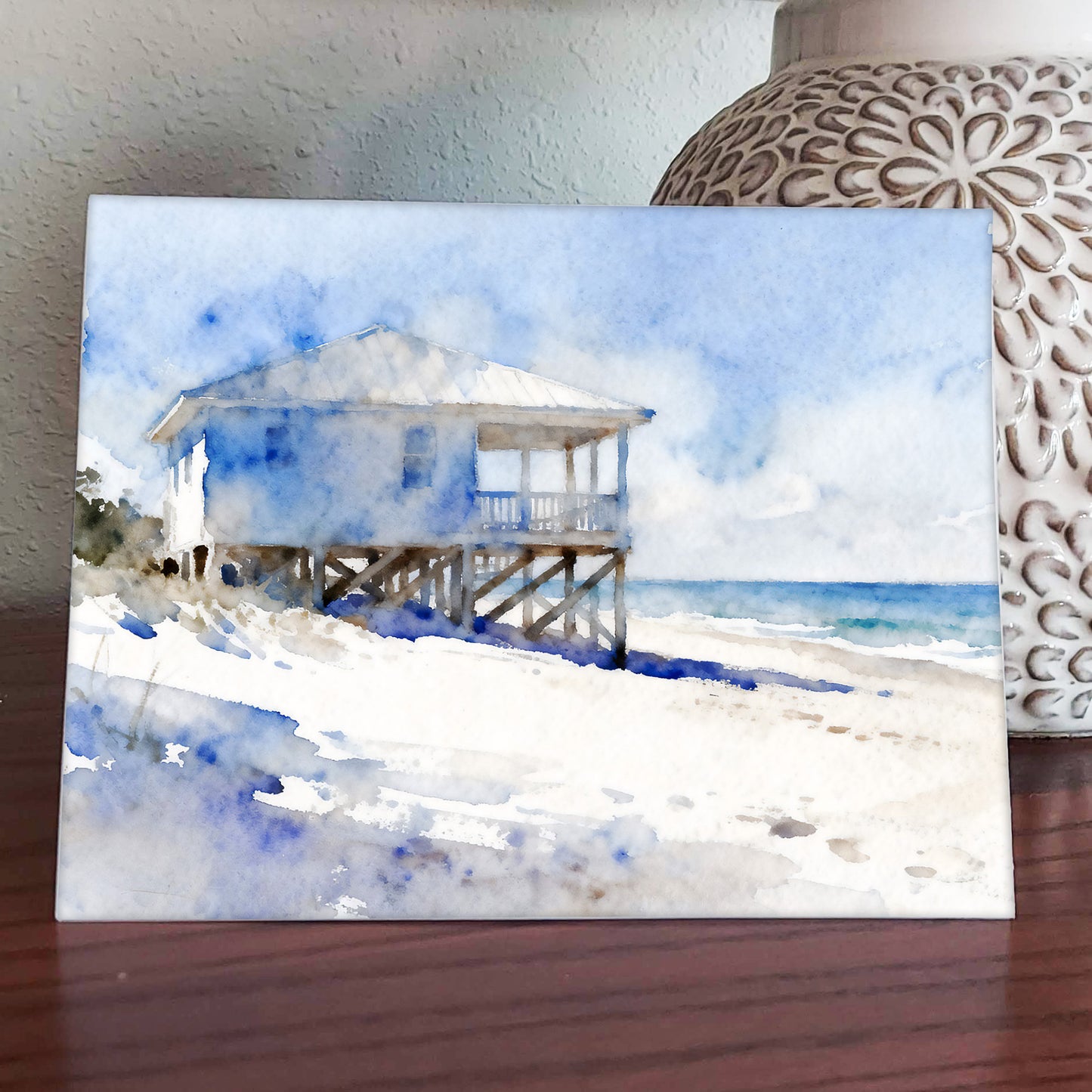 Breathe Watercolor-Style Coastal Beach House Art