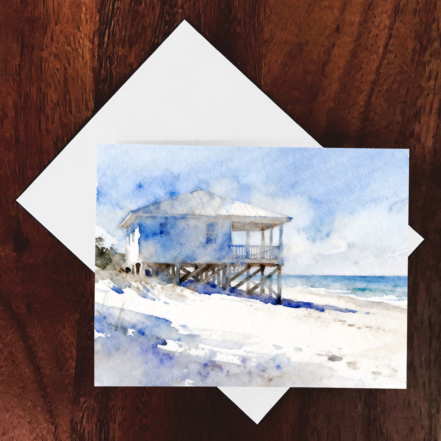 Breathe Watercolor-Style Coastal Beach House Art