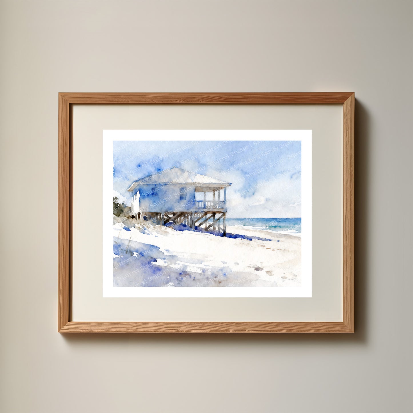 Breathe Watercolor-Style Coastal Beach House Art