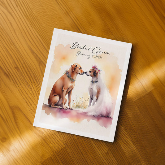 Personalized Canine Wedding Print – Watercolor Bride & Groom Dogs – Custom Wedding Gift – Romantic Pet Lover Art – 5x7, 8x10, 11x14