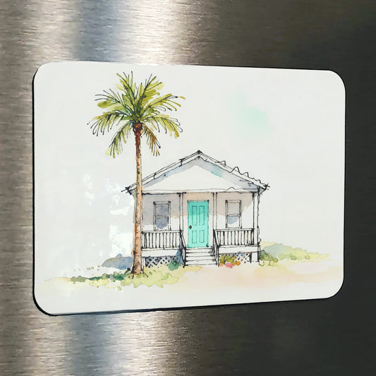 Bungalow Watercolor Style Coastal Beach Art