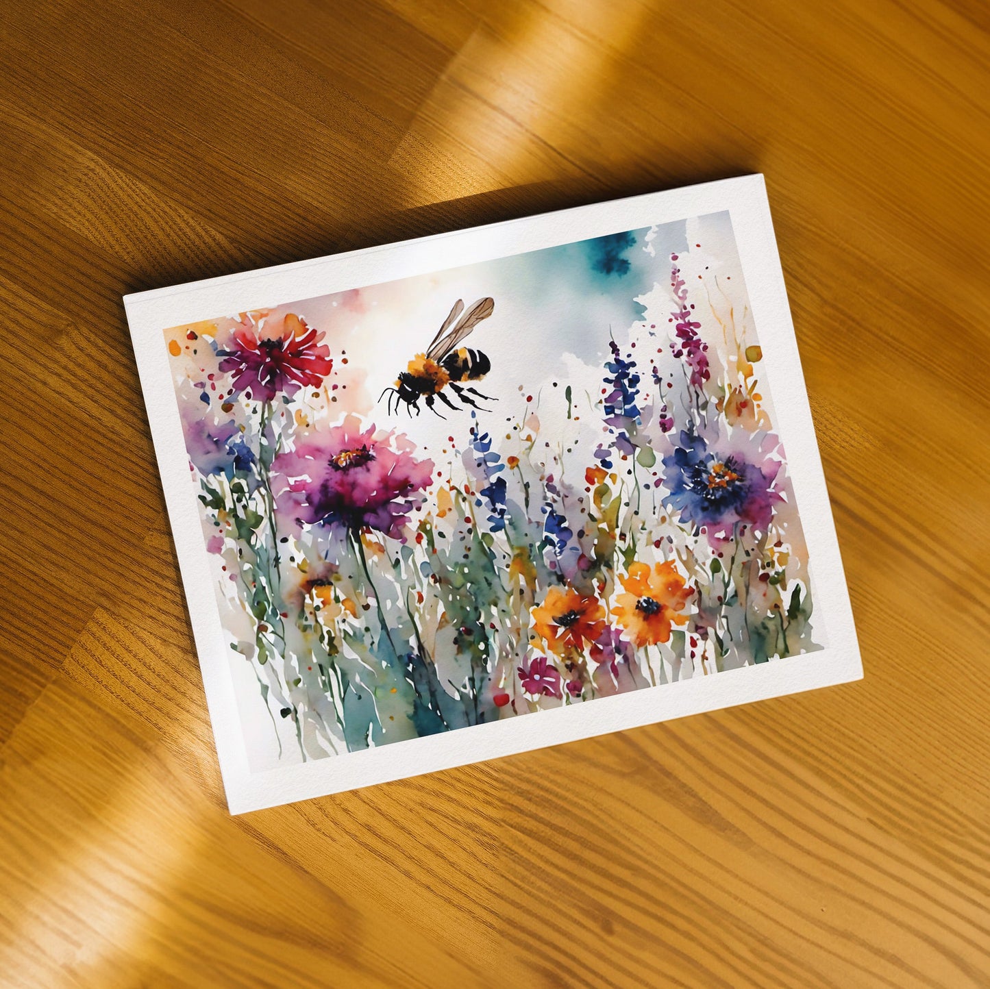 ’Busy Bee’ Original Floral Art Print Home Decor Wall Watercolor-Styl
