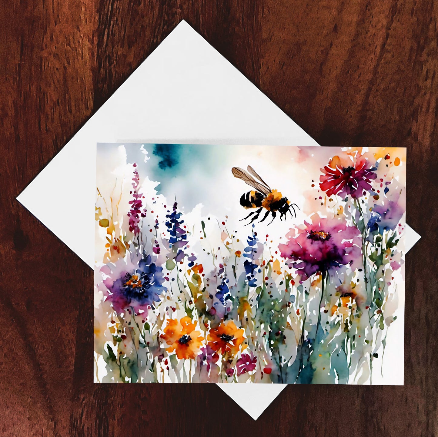 "Busy Bee" Original Floral Art Watercolor-Style