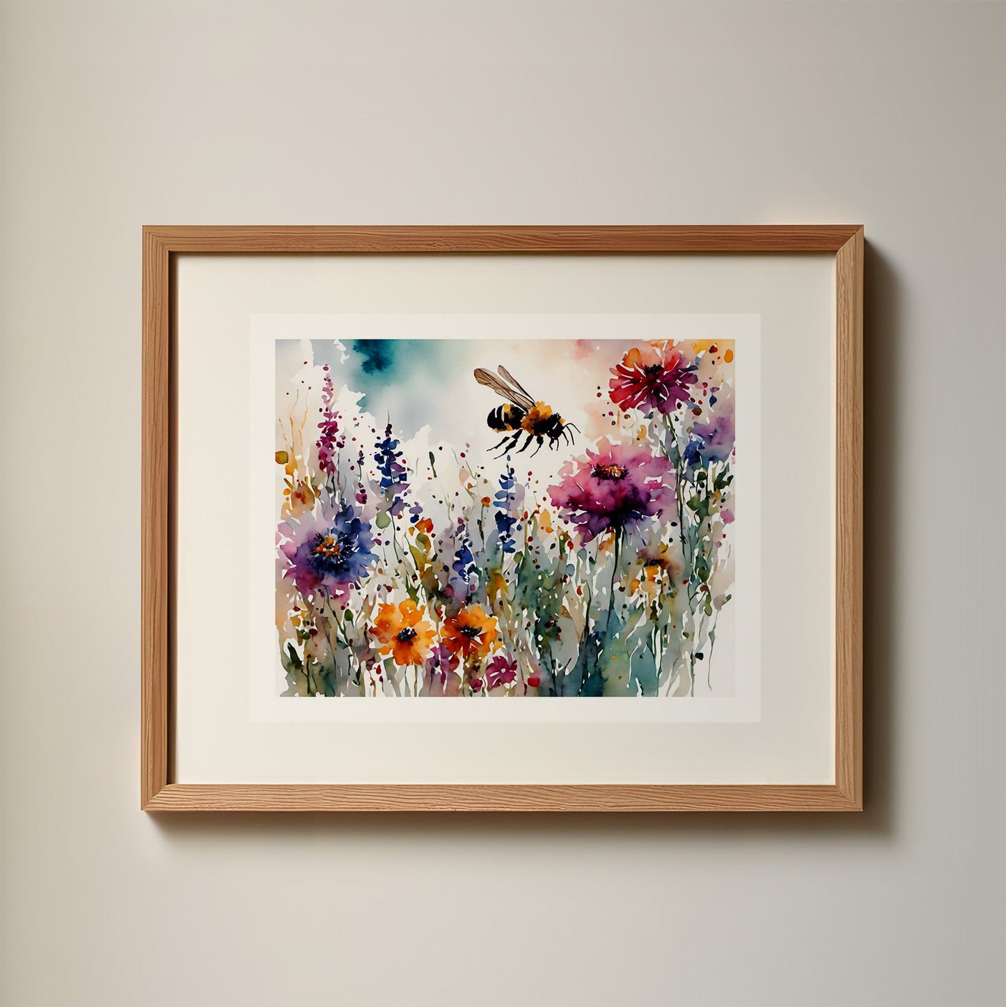 ’Busy Bee’ Original Floral Art Print Home Decor Wall Watercolor-Styl