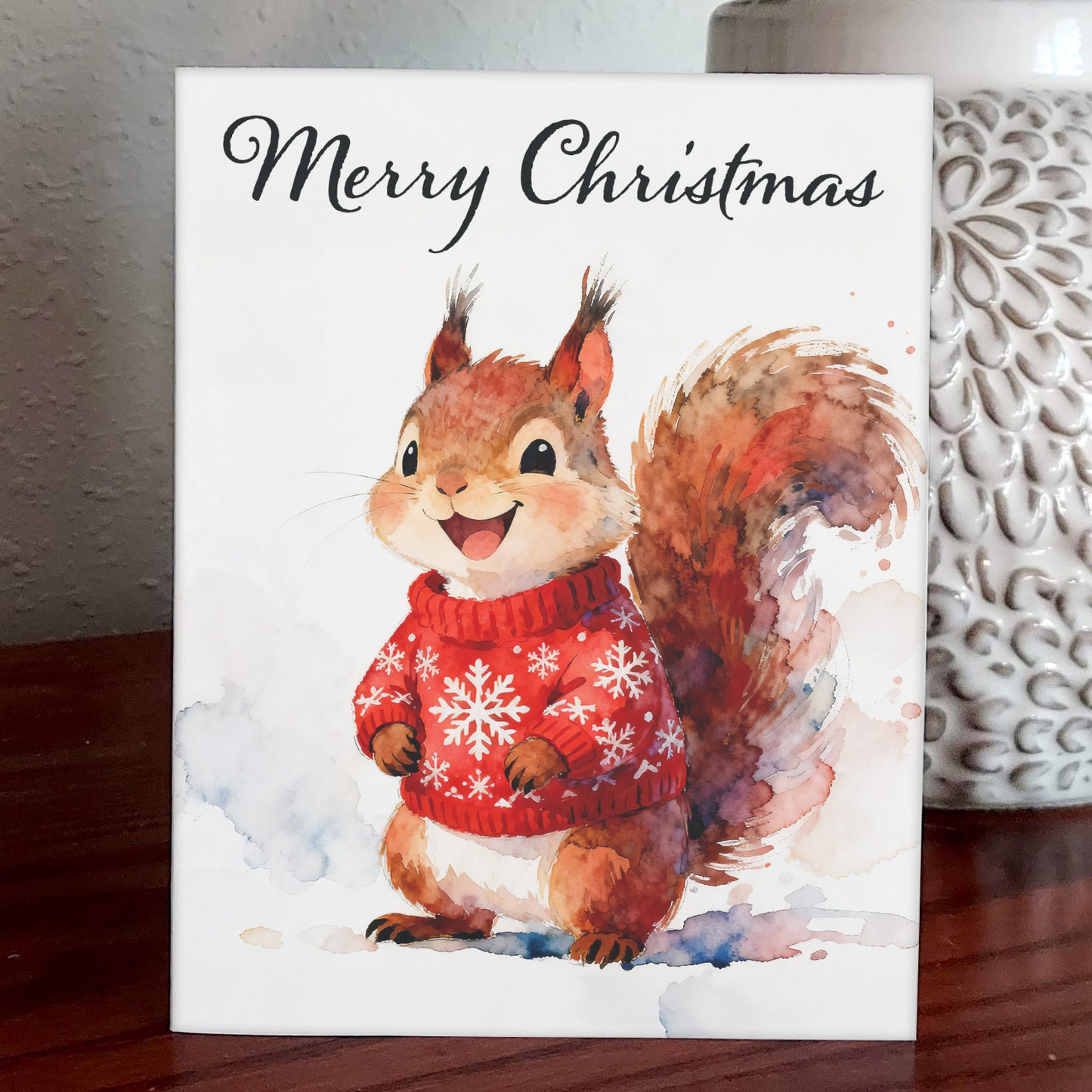 Christmas Cozy Original Watercolor-Style Squirrel Christmas Sweater Art