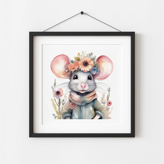 ’Cindy’ Original Mouse Art Print Home Nursery Decor Watercolor Style Wall 8X8