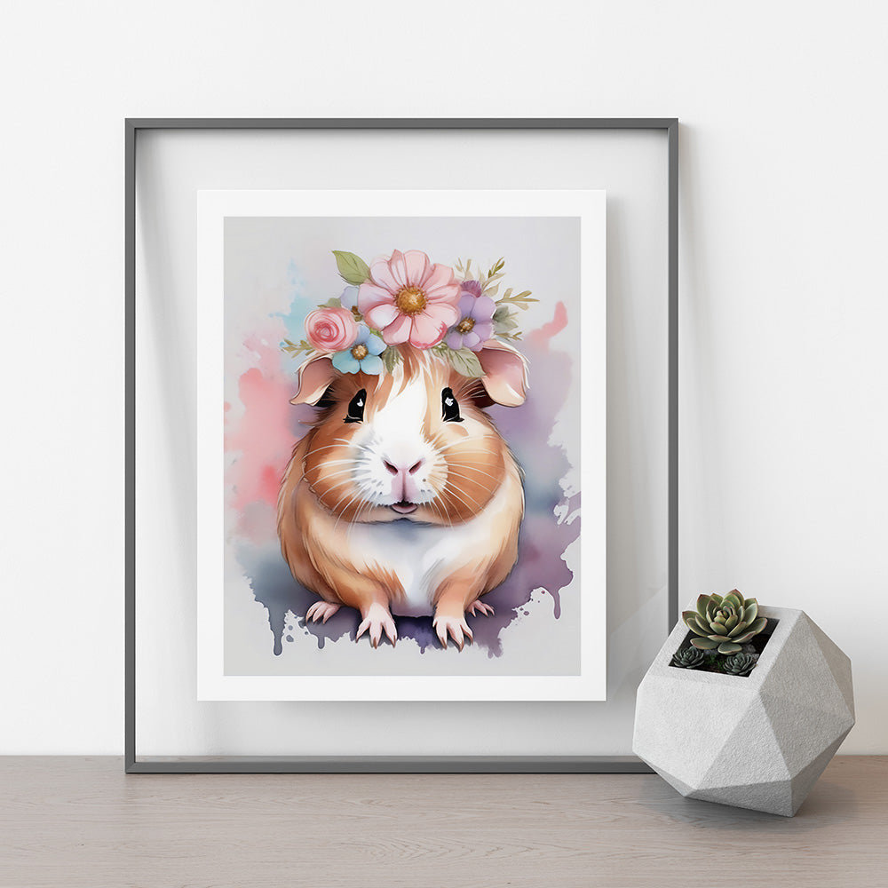 ’Claire’ Original Guinea Pig Art Print Home Nursery Decor Watercolor Style Wall 8X10
