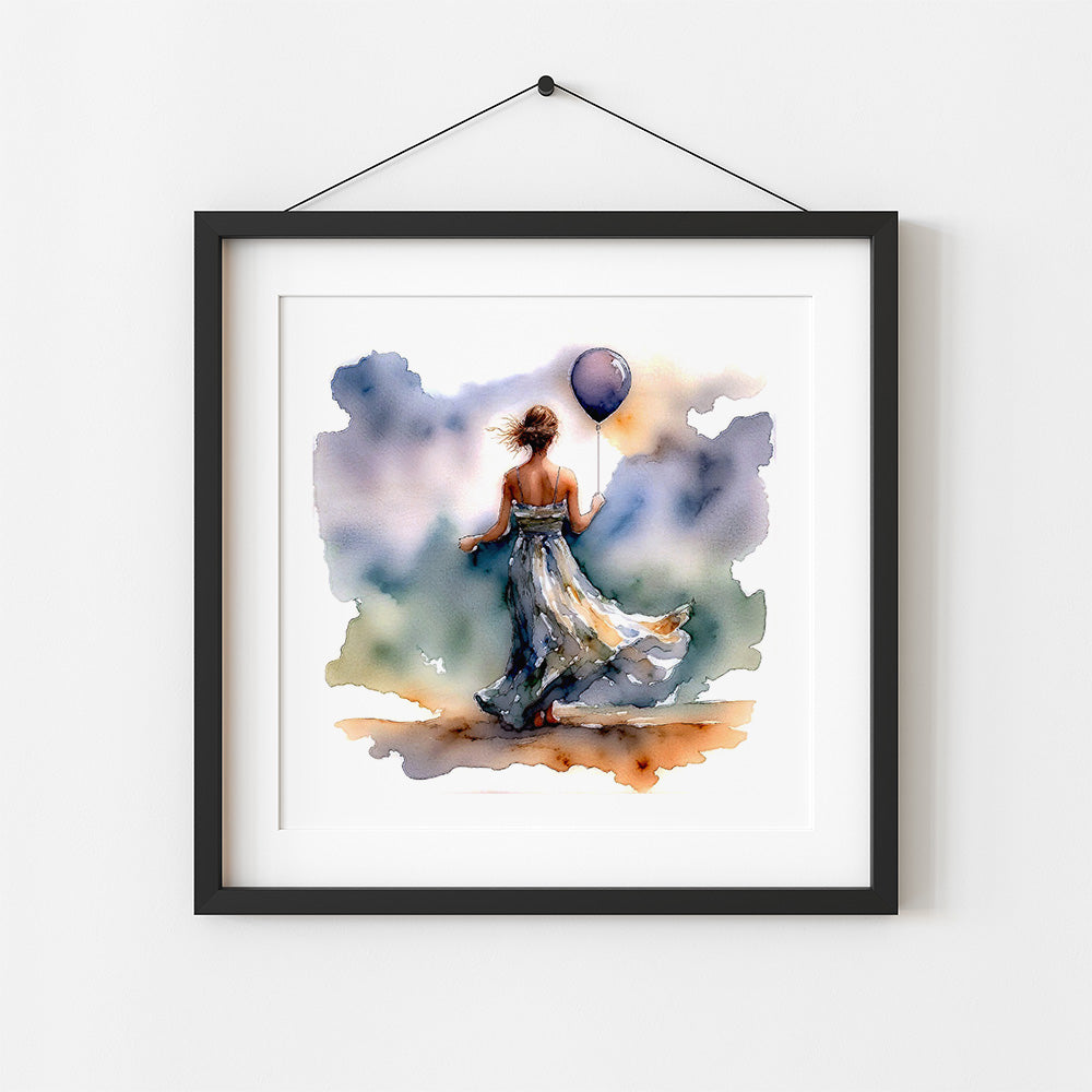 ’Colors Of Joy’ Original Watercolor Style Coastal Celebration Woman In Purple 8 X Art Print