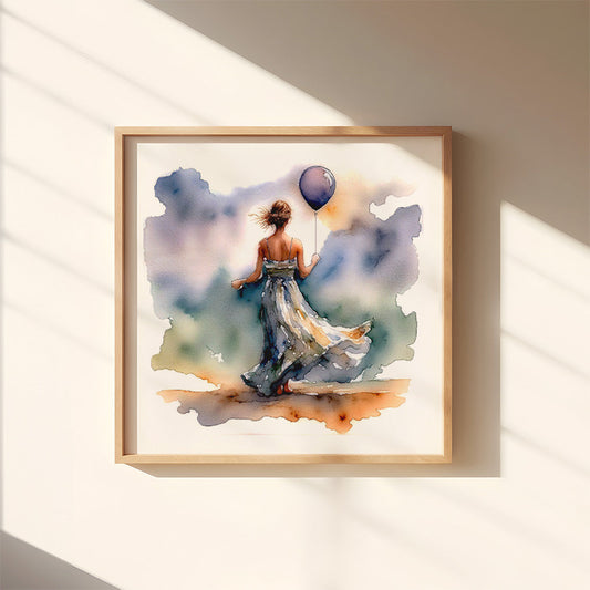 ’Colors Of Joy’ Original Watercolor Style Coastal Celebration Woman In Purple 12 X Art Print