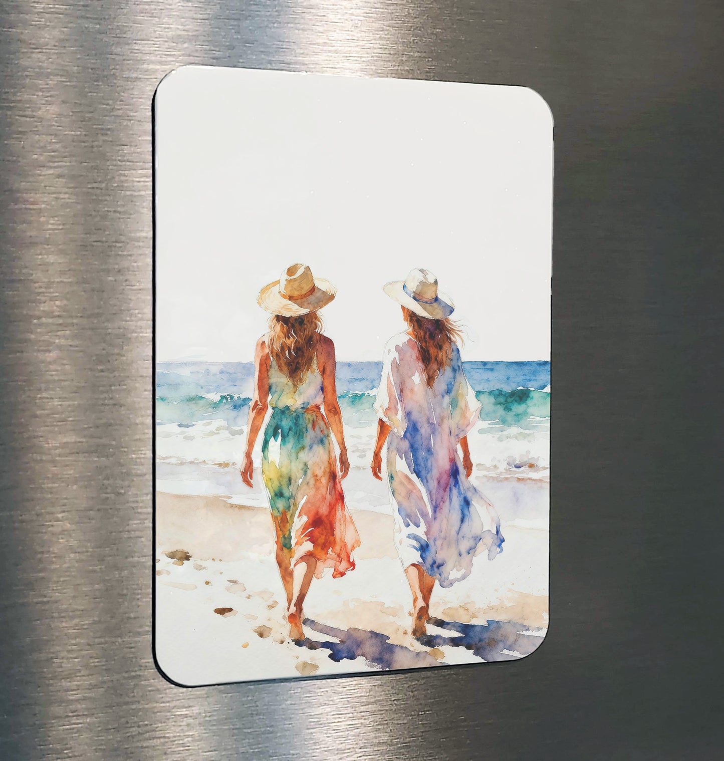 Connection Coastal Ocean Beach Watching Waves Watercolor Style Friendship Art