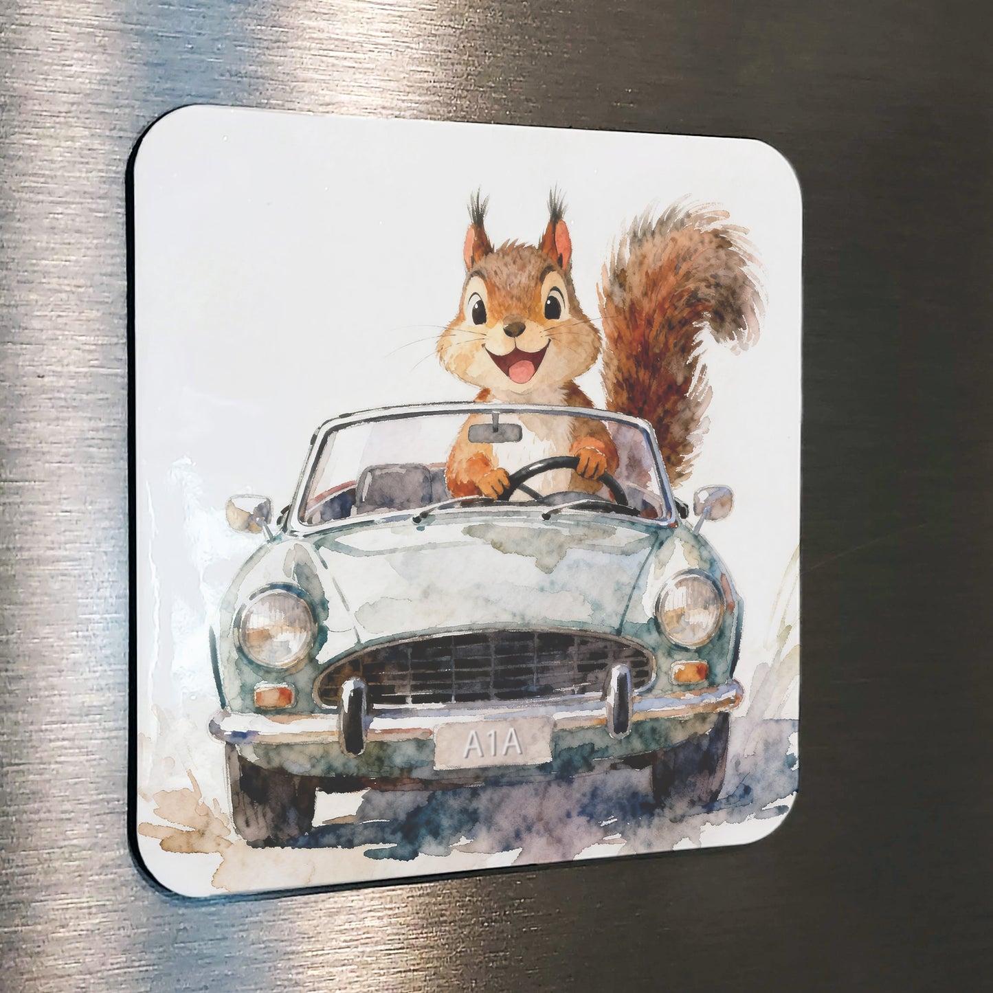 Cruisin' Watercolor-Style Squirrel Art