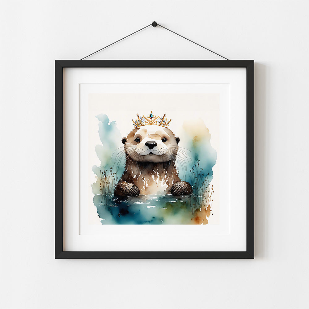 ’Fiona’ Original Sea Otter Coastal Beach Art Home Decor Wall Print 8X8 Art