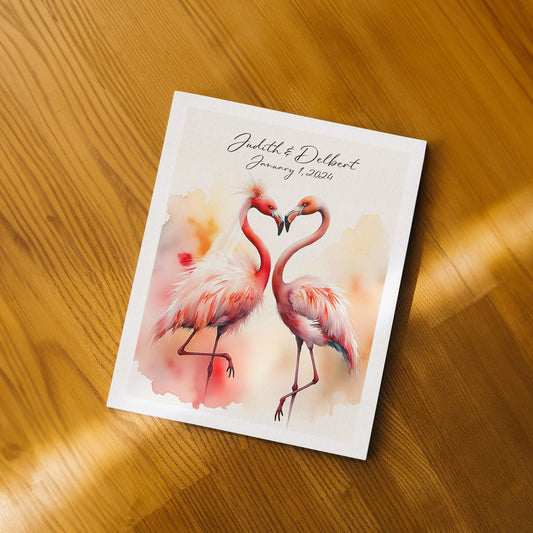 Personalized Flamingo Wedding Print – Watercolor Flamingo Bride & Groom – Custom Wedding Gift – Romantic Tropical Art – 5x7, 8x10, 11x14