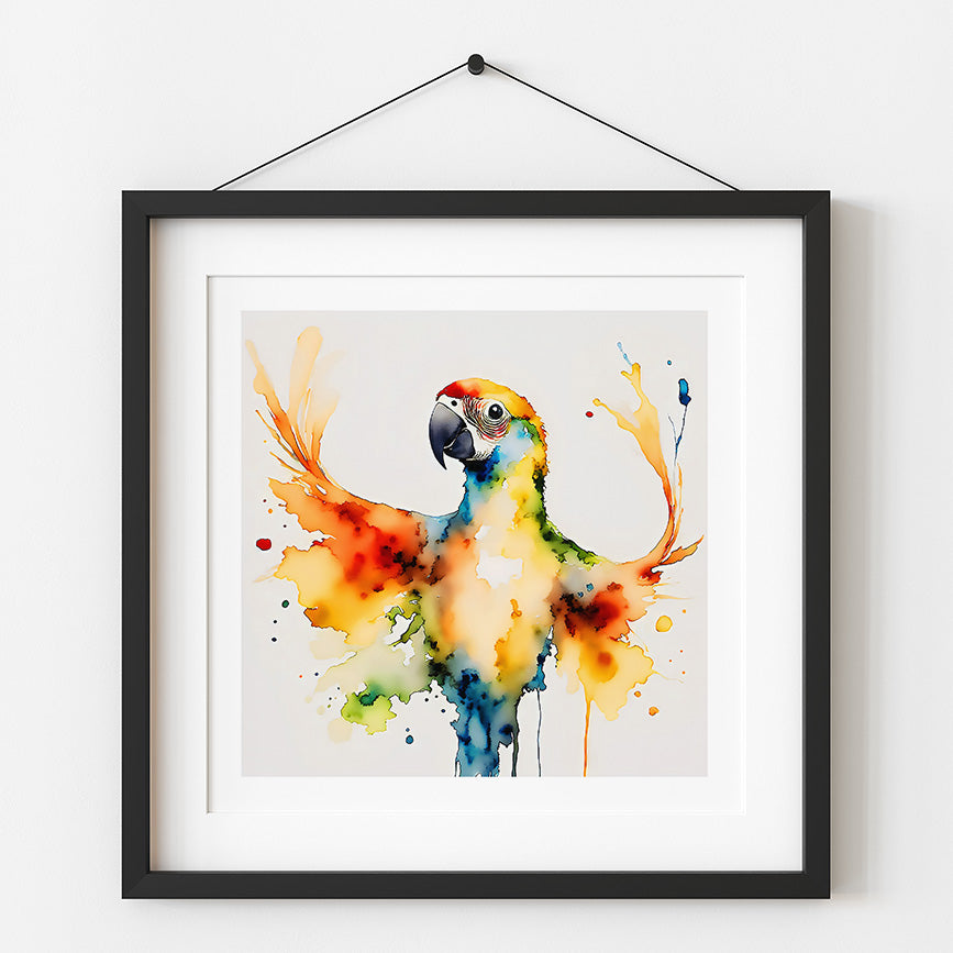 Flight Watercolor-Style Coastal Parrot Art