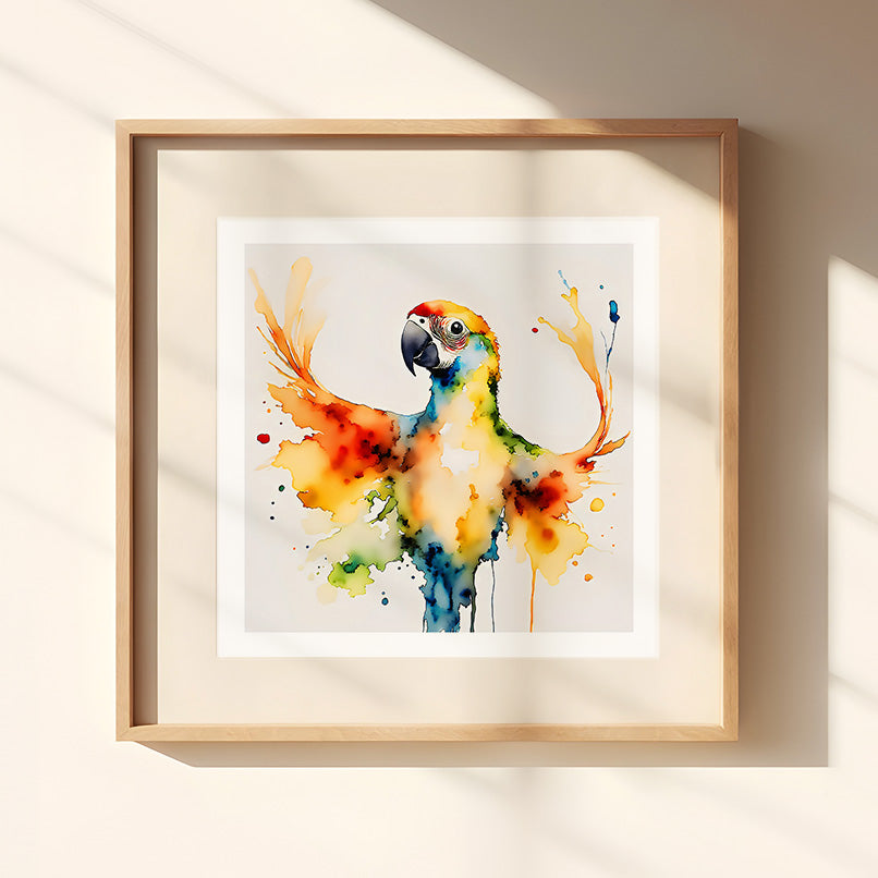 Flight Watercolor-Style Coastal Parrot Art