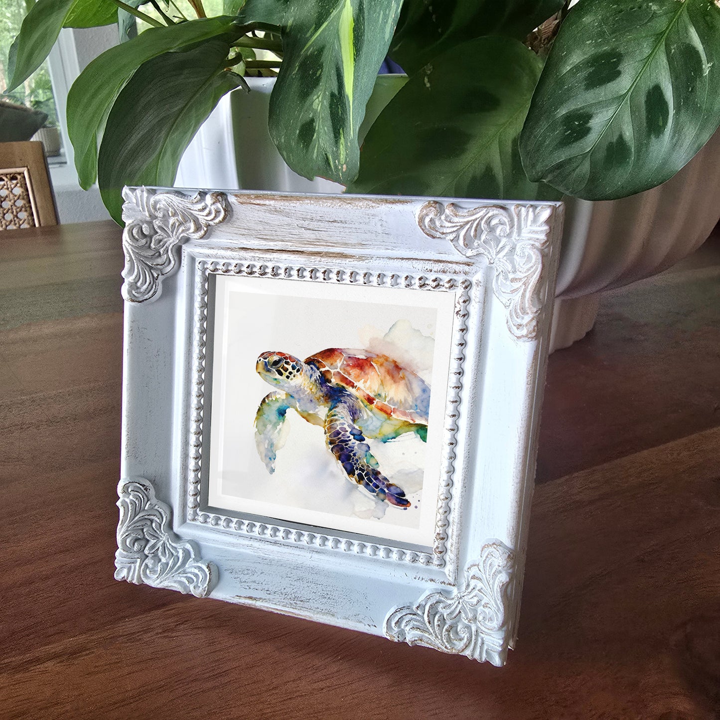 Flipper Watercolor-Style Coastal Turtle Art