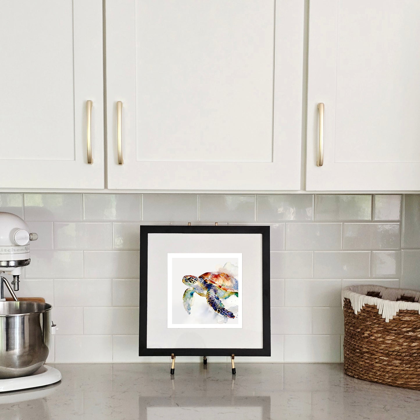 Flipper Watercolor-Style Coastal Turtle Art