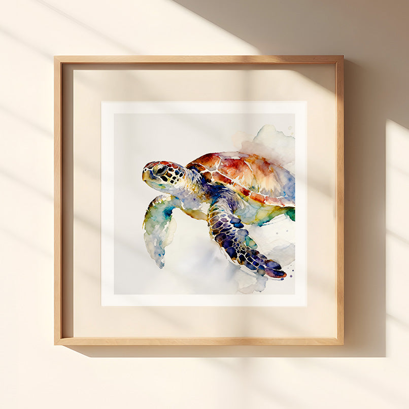 Flipper Watercolor-Style Coastal Turtle Art