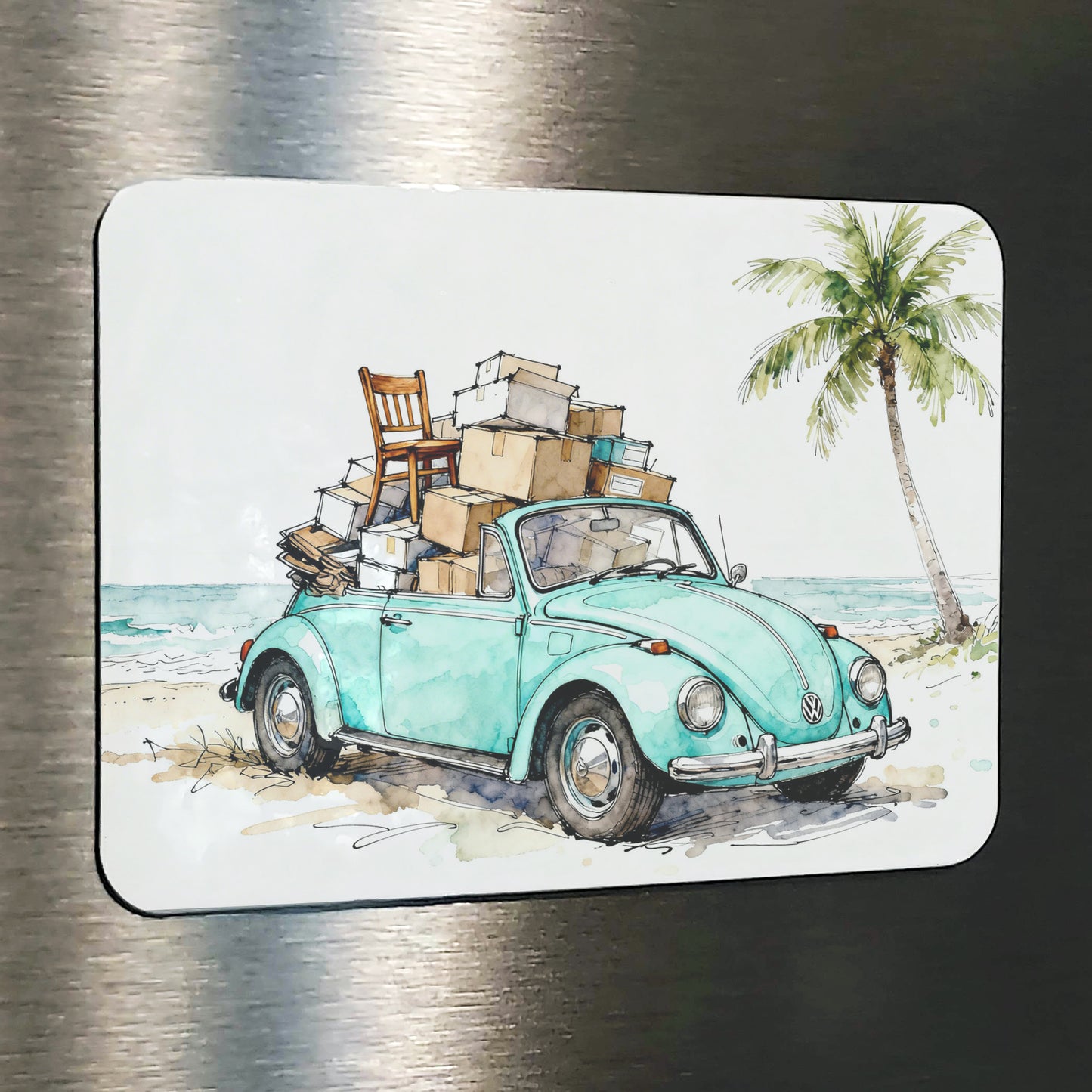 Florida Bug Watercolor Style Coastal Beach VW Art