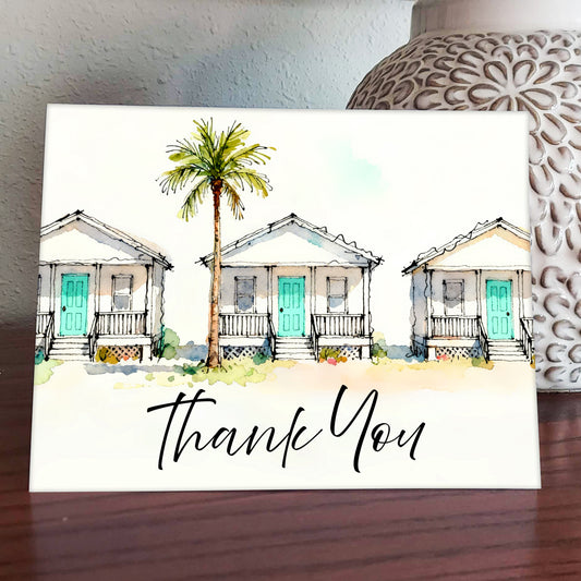 Beach Bungalows Watercolor Style Coastal Beach Art