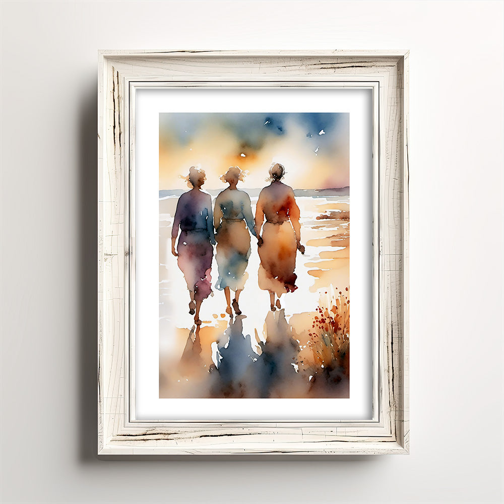 ’Friends’ Original Women On The Beach Wall Art Print Watercolor Style Home Decor 5X7