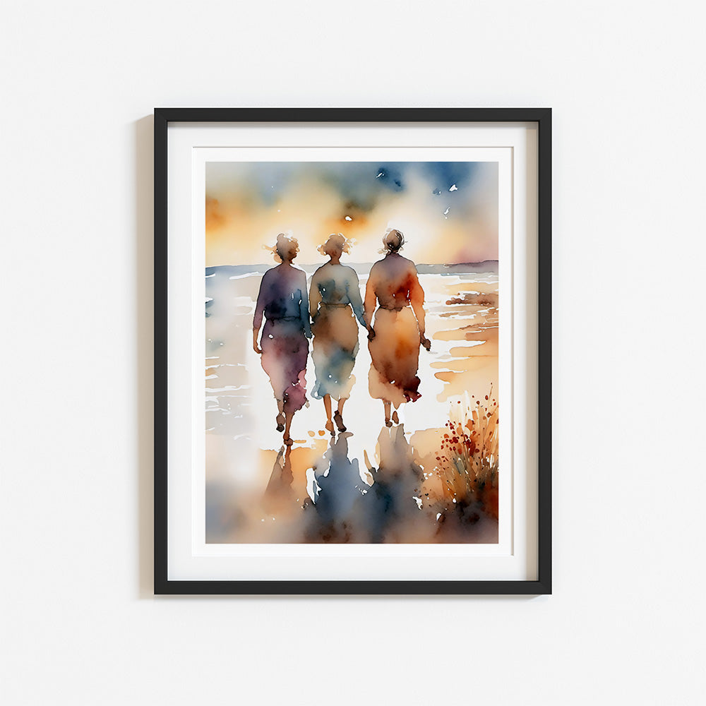 ’Friends’ Original Women On The Beach Wall Art Print Watercolor Style Home Decor 11X14
