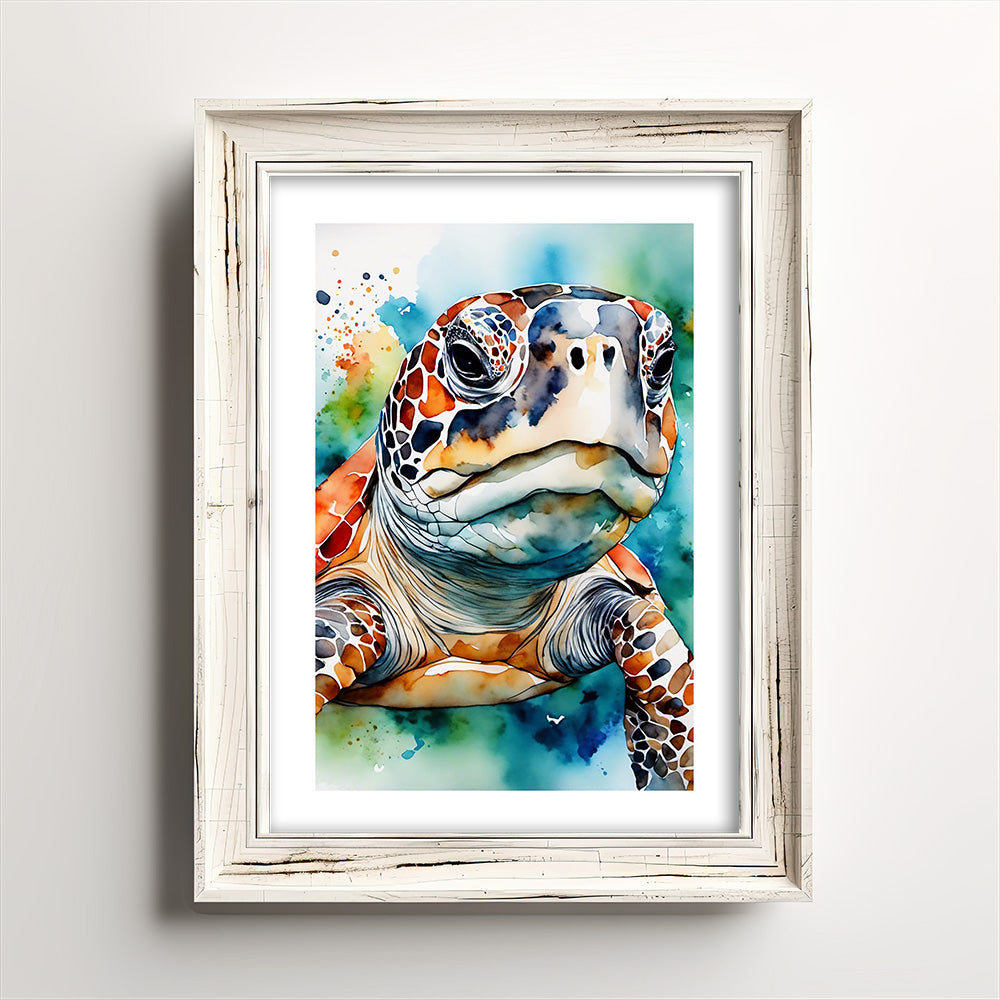 ’George ’ Original Watercolor-Style Coastal Ocean Sea Turtle Art Print 5X7