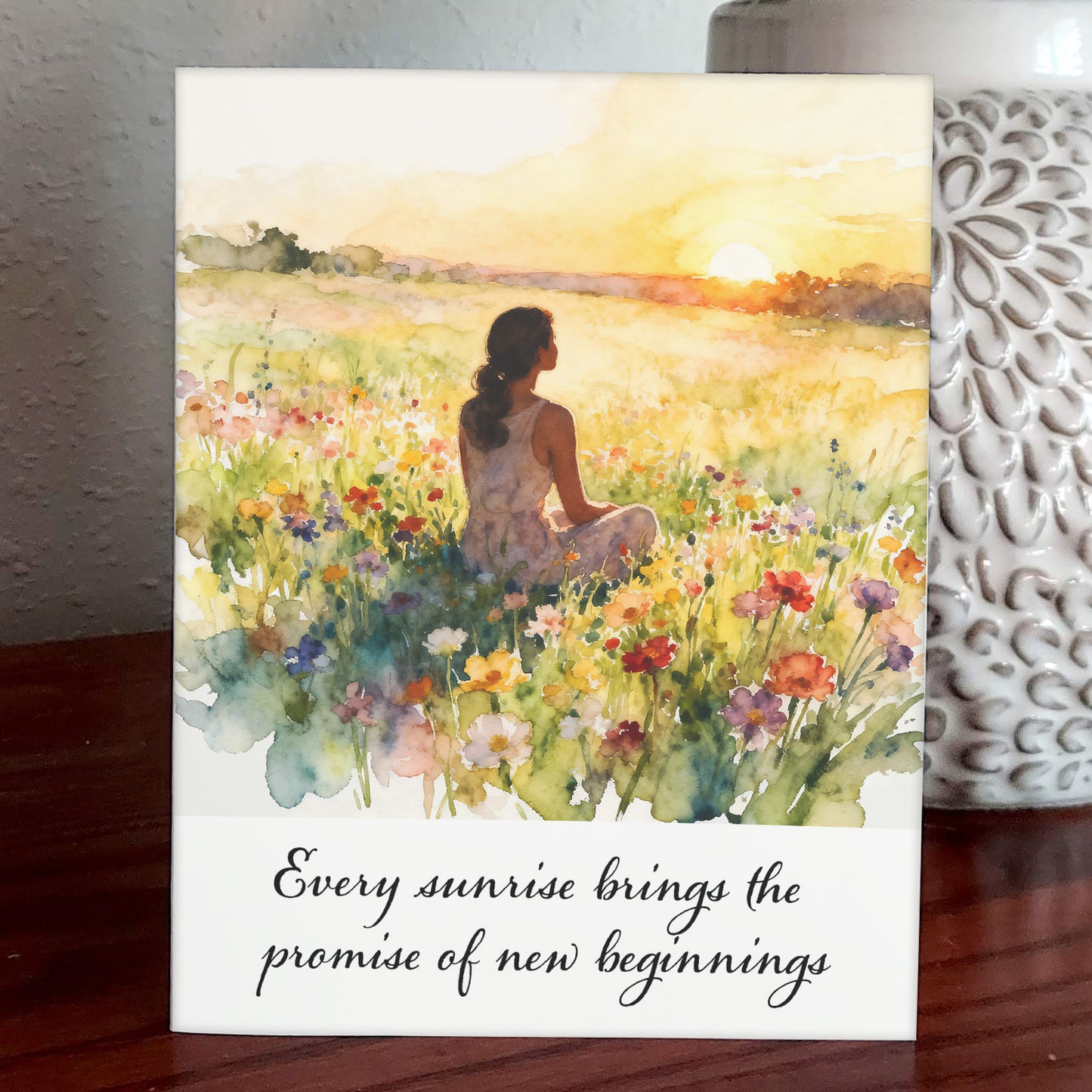 Good Morning Watercolor-Style Meadow Sunrise Art