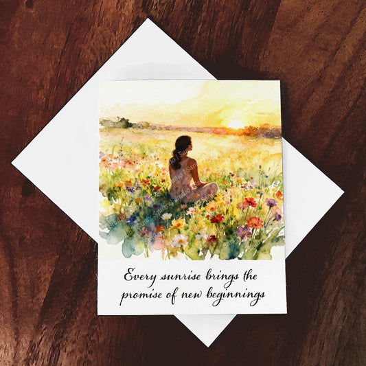 Good Morning Watercolor-Style Meadow Sunrise Art