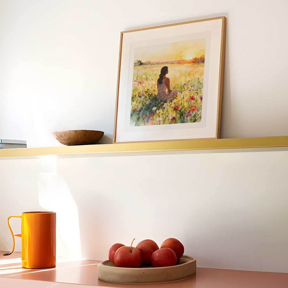 Good Morning Watercolor-Style Meadow Sunrise Art