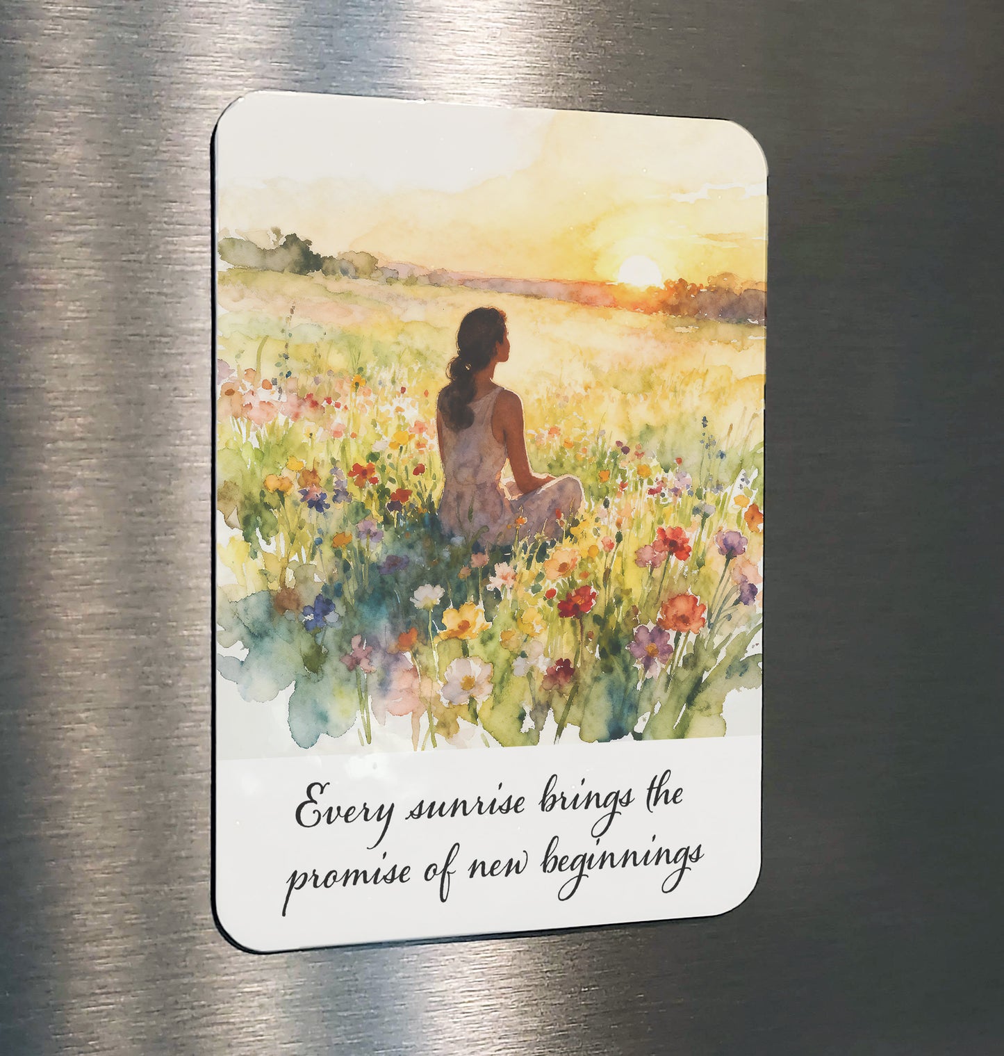 Good Morning Watercolor-Style Meadow Sunrise Art